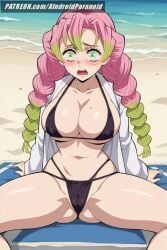 ai_generated aindroidparanoid ass beach big_ass big_breasts bikini bra busty cameltoe cleavage curvy demon_slayer fat_ass female female_only green_eyes hips huge_breasts kanroji_mitsuri kimetsu_no_yaiba large_breasts long_hair massive_breasts narrow_waist navel nipples outdoors pink_hair slim_waist spread_legs stable_diffusion swimsuit tatami twintails voluptuous