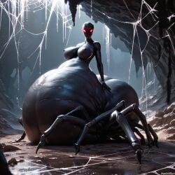 1girls ai_generated arachnid arachnid_humanoid arthropod_abdomen arthropod_humanoid black_body cave creature darkeffect glowing_eyes hyper hyper_belly monster monster_girl multi_leg multi_limb nightmare_fuel red_eyes spider spider_humanoid spider_web