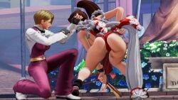 ass bending_over bent_over big_ass blonde_hair brown_hair cameltoe earrings fan female flowers from_behind gloves huge_ass japanese japanese_clothes king_(snk) king_of_fighters light-skinned_female light_skin long_hair mai_shiranui outdoors outside short_hair tail thick_thighs thighs tied_hair voluptuous wide_hips