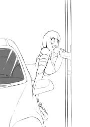 1boy 1girls areolae ass balls bent_over big_breasts big_penis blowjob blush blush breasts car car_window digital_drawing_(artwork) digital_media_(artwork) drive_thru female female_focus half-dressed half_naked handjob hi_res leaning_forward licking licking_penis line_art long_hair lumi_(species) male male/female nipples open_eyes open_mouth open_smile oral oral_sex original original_character penis quin-nsfw scarlet_(quin-nsfw) sex sideboob tagme teeth tongue