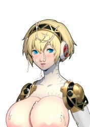 1girls accurate_art_style aigis_(persona) alternate_breast_size android android_girl areolae artist_name atlus bangs big_breasts blonde_hair blue_eyes blush blush breasts breasts_out cum cum_drip cum_everywhere cum_on_arm cum_on_breasts cum_on_face cum_on_hair cum_on_shoulder edit edited edited_official_artwork eyelashes female female_only gold_(metal) gold_hairband hairband huge_breasts humanoid karfound large_breasts light-skinned_female light_skin lips looking_at_viewer mechanical mechanical_arm mechanical_arms megami_tensei no_bra official_style partially_clothed persona persona_3 persona_3_reload portrait robot robot_girl robot_humanoid sega shiny_breasts shiny_skin short_hair smile smiling smiling_at_viewer solo sprite sprite_edit twitter_username upper_body white_background