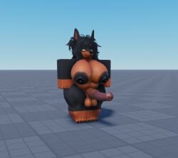 canine dark_hair dog_girl equine_penis futa_only horsecock horsecock_futanari huge_cock large_breasts long_hair massive_penis roblox roblox_studio septum_piercing thick_thighs wide_hips