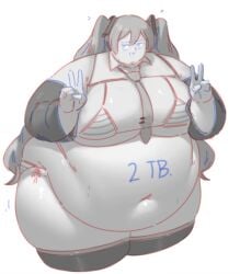 1girls ass belly big_ass big_belly big_breasts bikini breasts chubby ekusupanshon fat_ass female female_focus female_only hatsune_miku huge_ass huge_belly massive_ass mostly_nude obese overweight peace_sign smile solo thick_ass