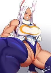 1girls animal_ears bodysuit female gojich1 miruko my_hero_academia pulling_clothing pussy_peek red_eyes thighs