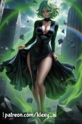 1female 1girls ai_generated asian asian_female black_clothes black_clothing clothed clothed_female clothes clothing female female_only fully_clothed fully_clothed_female green_hair green_hair_female hourglass_figure japanese japanese_female klexyai long_hair long_hair_male one-punch_man patreon_link solo solo_female tagme tatsumaki voluptuous voluptuous_female