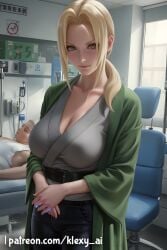 1girls ai_generated ai_hands ass bangs belt big_ass big_breasts blonde_hair blush boob_window boobs breasts butt chair clothed_female clothing coat female female_focus female_only huge_breasts infirmary klexyai light-skinned_female light_skin looking_at_viewer naruto naruto_(series) pants patient patreon patreon_link patreon_logo patreon_username tagme thick_hips thick_thighs thighs tsunade window yellow_eyes