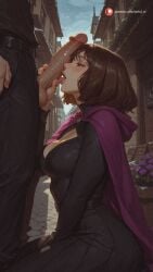 1boy 1girls ai_generated aisinful ass big_ass big_butt blowjob blush brainwashed brainwashing breasts brown_hair city drooling ehre_(sousou_no_frieren) erection fellatio female frieren_beyond_journey's_end handjob hi_res licking licking_penis oral penis saliva short_hair sousou_no_frieren thick_thighs tongue wide_hips