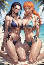 ai_generated bikini clothing female female_only nami_(one_piece) nico_robin one_piece ray555