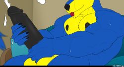 abs balls black_penis blue_and_yellow_fur boner breasts cum cumming hoozuki jerking_off kajhiro masturbating masturbation muscles muscular_furry naked orgasm pecs penis wanking wolf