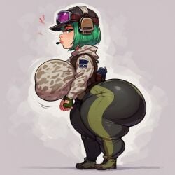 1girls ai_generated big_ass big_breasts big_butt brax_(artist) civitai ela_(rainbow_six) green_eyes green_hair hips huge_breasts military_uniform rainbow_six rainbow_six_siege shortstack stable_diffusion tagme ubisoft wide_hips