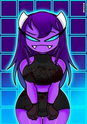 black_clothes blood_on_clothing blue_eyes easy_demon geometry_dash horror purple_hair purple_skin