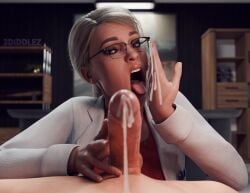 1female 1male 3diddlez blender blender_(software) blender_cycles blonde_female blonde_hair cfnm clothed_female clothed_female_nude_male cum cum_licking dc_comics faceless_male glasses harleen_quinzel harley_quinn labcoat licking_hand necklace nude_male premature_ejaculation ruined_orgasm tagme