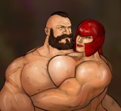 1boy 1girls 2d athletic athletic_female biceps busty capcom female jaguarart male marisa_rossetti muscles muscular muscular_female muscular_male nude nude_female nudity street_fighter street_fighter_6 tagme zangief