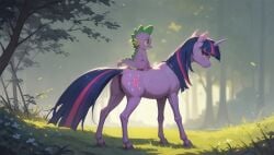 ai_generated animal_genitalia animal_pussy cutie_mark dragon equid equine equine_genitalia equine_pussy female feral friendship_is_magic furry hasbro hooves horse male my_little_pony pony purple_body purple_eyes purple_fur purple_hair quadruped spike_(mlp) twilight_sparkle_(mlp) unicorn