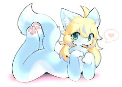 blonde_female blonde_hair colored_body colored_skin ear feline female female_only fluffy_tail furry furry_female green_eyes hourglass_figure looking_at_viewer mintpaws paws suggestive tail white_paws