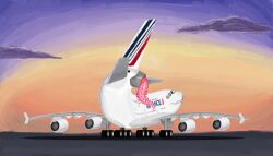 a380 air_france airbus_a380 aircraft airliner anonymous_artist aroused aroused_face digital_drawing_(artwork) digital_media_(artwork) erection feral genitals hi_res living_aircraft living_machine living_vehicle machine male penile_spines penis presenting raised_tail smile smirk solo tail tapering_penis vehicle