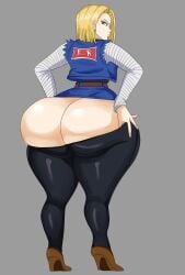 1girls android_18 blonde blonde_female blonde_hair blonde_hair_female blue_eyes blue_eyes_female cameltoe curvy dragon_ball female high_heels huge_ass lear_peack short_hair short_hair_female thick_lips voluptuous wide_hips yellow_hair