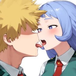 1boy 1boy1girl 1girl1boy 1girls ai_generated artist_name artist_request blonde_hair blonde_hair blonde_hair_male blonde_male blue_eyes blue_hair blue_hair_female dominant_male female french_kiss katsuki_bakugou kissing kissing muscular muscular_male my_hero_academia nejire_hado red_eyes romantic romantic_ambiance romantic_couple submissive_female tongue tongue_out u.a._school_uniform