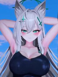 blue_archive bouncing_breasts huge_breasts jiggling_breasts long_hair looking_at_viewer shiroko_(blue_archive) shiroko_(terror)_(blue_archive) swimsuit tagme video vrchat white_hair wolf_ears wolf_girl