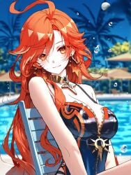 absurd_res ai_generated genshin_impact mavuika_(genshin_impact) ministro pool sunlight swimming_pool swimsuit