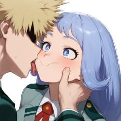 1boy 1boy1girl 1girl1boy 1girls ai_generated artist_name artist_request blonde_hair blonde_hair blonde_hair_male blonde_male blue_eyes blue_hair blue_hair_female dominant_male female katsuki_bakugou muscular muscular_male my_hero_academia nejire_hado red_eyes romantic romantic_ambiance romantic_couple submissive_female tongue tongue_out u.a._school_uniform