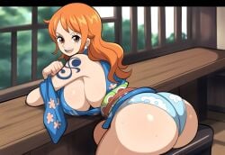 ai_generated ass big_ass female kimono large_breasts mullon nami novelai one_piece orange_hair wano_country