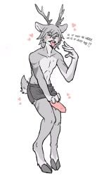2023 4_fingers anthro antlers athletic athletic_anthro athletic_male blush bodily_fluids boxers_(clothing) boxers_only clothed clothed_anthro clothed_male clothing cloven_hooves deer digital_drawing_(artwork) digital_media_(artwork) english_text erection eyebrows fingers full-length_portrait fur genitals hair heart_symbol helregin hi_res hooves horn male male_anthro mammal monotone_background penis penis_poking_out penis_through_leghole pink_penis pink_tongue portrait scut_tail short_tail signature simple_background solo spot_color straight_hair sweat tail text tongue tongue_out topless underwear underwear_only unguligrade white_background