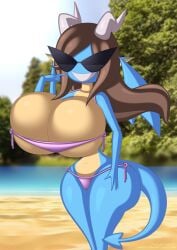 1girls absurd_res animal_humanoid animate_inanimate anthro ass beach big_breasts big_butt blue_body blue_skin breasts brown_hair bubble_butt butt_grab curvy_figure digital_drawing_(artwork) digital_media_(artwork) disney doll doll_joints dollification dragon dragon_humanoid dragon_tail dragon_wings eyewear fan_character female female_focus hair hand_on_butt hi_res horn hourglass_figure huge_breasts huge_butt humanoid knick_knack living_doll long_hair looking_at_viewer looking_back nirriti nude_female pixar sand seaside shaded smile solo sunglasses sunnification sunny_miami thick_thighs voluptuous voluptuous_female voluptuous_humanoid water wide_hips