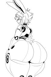 (cyds2) big_ass blush cartoonwizzard cydennis2 dennis english_text femboy gigantic_ass huge_ass male male_only muscular rabbit rabbit_boy red_eyes robot_humanoid showing_ass sketch standing text_box