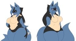 anthro ass big_ass big_breasts big_butt biped black_body black_fur black_hair blue_body blue_fur blue_hair blush breasts bubble_butt canid canine cross-eyed curvy_figure dewwydarts dewwydartz fan_character female female_lucario fluffy_tail fur furry generation_4_pokemon hair hand_on_ass hand_on_butt hourglass_figure huge_ass looking_at_viewer lucario lying mammal may_(dewwydarts) may_(dewwydartz) nintendo nude pear_shaped pear_shaped_female pokemon pokemon_(species) purple_eyes simple_background slightly_chubby smile solo standing suggestive tagme tan_body tan_fur thick_thighs voluptuous voluptuous_female white_background wide_hips