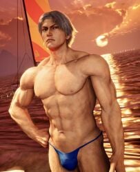 bandai_namco beach evening island lee_chaolan male male_only oirandrive scantily_clad solo solo_focus solo_male tekken tekken_8 thong_only