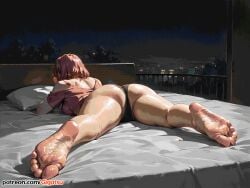 ai_generated ass ass_focus barefoot bed feet foot_fetish foot_focus from_behind gigatsu lying_on_bed lying_on_stomach milf naruto_(series) panties pink_hair sakura_haruno sole_female soles toes