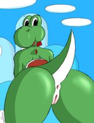 1girls 2019 anthro anus ass female female_only furromantic green_yoshi hi_res looking_at_viewer looking_back mario_(series) nintendo nude open_mouth outdoors presenting presenting_pussy pussy scalie sky solo standing super_mario_bros. tail video_games yoshi