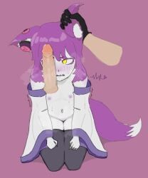 annie_marconi flat_chest fox_girl monster_girl monster_girl_facility_quest purple_hair yellow_eyes