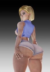 3d android_18 bbl big_ass bimbo blonde_female blonde_hair blue_eyes booty_shorts cellulite dragon_ball dragon_ball_z fake_ass fat_ass female female_only hard_nipples honey_select hoop_earrings ihateasuka long_nails long_nipples looking_at_viewer makeup pale-skinned_female pale_skin pear_shaped pear_shaped_female simple_background studio_neo thick_thighs