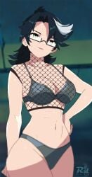 1girls bra eyewear female female_only fishnets glasses hoyoverse light-skinned_female light_skin panties r3dfive ray_(zenless_zone_zero) solo underwear zenless_zone_zero