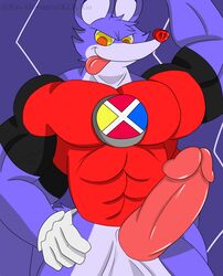 4_arms abs anthro balls barazoku ben_10 bottomless canine cartoon_network clothed clothing fox gloves hi_res humanoid_penis klr-rio long_penis male male_only mammal multi_arm multi_limb muscular penis simple_background solo tongue tongue_out toony xingo