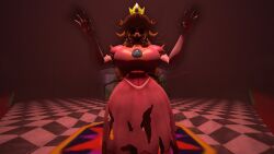 1girls 3d 3d_model arms_up blonde_hair castle claws clothed clothed_female clothing coronation_day_(creepypasta) creepypasta crown demon dress earrings elbow_gloves empty_eyes entity female female_focus female_only friday_night_funkin gloves horror indoors long_blonde_hair long_hair mario_(series) marios_madness nightmare_fuel nightmare_waifu no_eyes open_mouth peach.exe possessed princess princess_peach princess_peach_(coronation_day) ripped_clothing royalty smile smiling solo solo_female super_mario_world