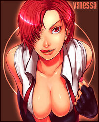 breasts female hair_over_one_eye king_of_fighters large_breasts red_eyes red_hair sawao snk vanessa_(kof)