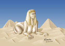 2008 5:7 ancient_egypt ankh dated desert dunes egyptian_mythology great_pyramid_of_giza great_sphinx_of_giza hanging_breasts inanimate large_breasts mythology necklace necklace_only paheal public_domain pyramid sand sphinx