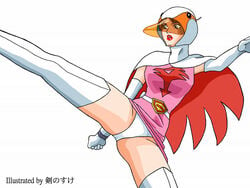 1girls boots breasts dress female gatchaman gloves helmet human jun_the_swan kennosuke large_breasts light-skinned_female light_skin panties skirt solo superheroine visor