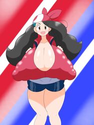 1girls alternate_breast_size alternate_hairstyle bandana big_breasts bike_shorts black_hair blush breasts brown_eyes candice_(pokemon) cleavage clenched_hands clothed clothed_female collarbone cosplay erect_nipples_under_clothes eye_contact eyebrows_visible_through_hair eyelashes female female_only huge_breasts human human_only long_hair looking_at_viewer may_(pokemon) nintendo nuruudon open_mouth pale-skinned_female pale_skin pokemon pokemon_dppt pokemon_rse shorts smile solo solo_female standing thick_thighs tight_clothing voluptuous wide_hips