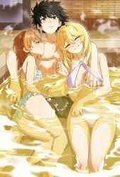 1boy 2020s 2025 2girls absurd_res ass bikini black_eyes black_hair blonde_hair breasts brown_hair closed_mouth female ffm_threesome frilled_bikini frills grabbing_another's_breast grey_bikini groping group_sex hi_res huge_filesize kamijou_touma long_hair male male/female medium_hair misaka_mikoto multiple_girls nipples o-ring o-ring_top onsen purple_bikini shokuhou_misaki small_breasts smile swimsuit teenage_boy teenage_girl teenager teenager_on_teenager teenagers threesome to_aru_kagaku_no_railgun to_aru_majutsu_no_index waligner water wet young young_female young_male