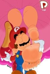 blonde_hair dp1up dress feet giantess grabbing legs legs_lifted mario_(series) meaty_soles panties princess_peach sniffing soles toes underneath worship