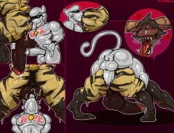 anal anal_penetration anthro anus ass ass_up balls balls_lick bandai_namco bodily_fluids capcom crossover digimon digimon_(species) duo erection eyewear fucked_silly genitals hi_res licking male male/male male_penetrated male_penetrating male_penetrating_male metaletemon monster_hunter muscular muscular_anthro muscular_male oral pecs penetration penis primatius rajang rimming saliva sex sunglasses tongue velvetdraw