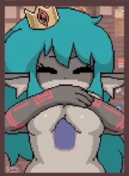 1girls alternate_form animated animated big_breasts blue_hair blush_lines breasts breasts breasts_out closed_eyes crown cum cum_in_hair cum_in_mouth cum_on_face cumshot cumshot_in_mouth cumshot_on_face disembodied_penis excited fully_nude game_cg grey_body grey_nipples imp long_ears markings nipples nude nude_female penis pixel_animation pixel_art princess_and_conquest shadow_princess_(princess_and_conquest) swallowing tattoo titjob titjob vertical_video