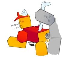 2boys ahahshshhdu anal anal_sex anal_sex cat_ears cat_tail catboy chance_(forsaken) closed_eyes closed_eyes cum cum_inside duo elliot_(forsaken) elliot_(work_at_a_pizza_place) forsaken_(roblox) gay grabbing_tail gray_body grey_skin hat headwear neko open_mouth open_mouth roblox white_background yellow_body yellow_skin