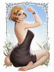 2d 2d_(artwork) barefoot black_dress bootybear dark_makeup dress feet fishnets foot_fetish goth goth_girl gothic jewelry kneeling on_ground on_knees pale-skinned_female pale_skin princess princess_zelda soles tears_of_the_kingdom the_legend_of_zelda the_legend_of_zelda:_tears_of_the_kingdom toes zelda_(tears_of_the_kingdom)