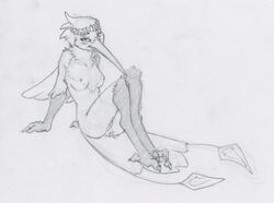 2019 anthro avian back_wings beak bird breasts female hummingbird looking_at_viewer nude pussy ruaidri sketch solo wings