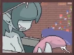 1girls animated animated animated bite biting chest cum_on_body cum_on_breasts cum_on_face dangerous dick frustrated game_cg grey_body licking licking_penis mimic_chest mimic_princess_(princess_and_conquest) mischievous_smile penis perky_nipples petite pixel_animation pixel_art pointy_ears princess_and_conquest pull_out risky_sex sharp_teeth short_hair small_breasts tongue tongue_out upset